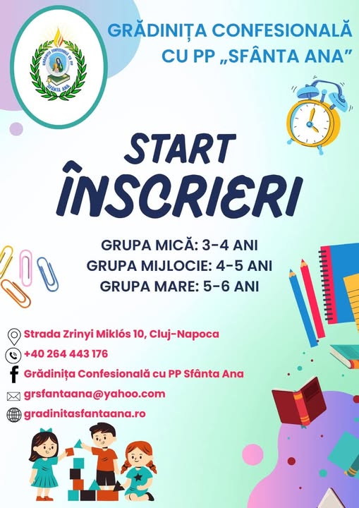 Înscrieri deschise la Grădinița Confesională cu PP „Sfânta Ana”!